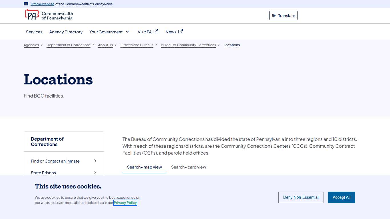 Locations | Department of Corrections | Commonwealth of Pennsylvania