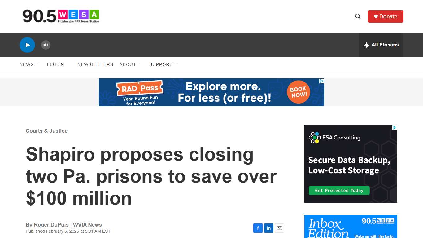 Shapiro proposes closing two Pa. prisons to save over $100 million | 90.5 WESA